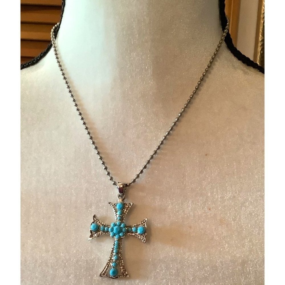 Faux Turquoise Crystal Chain Necklace -- 17"